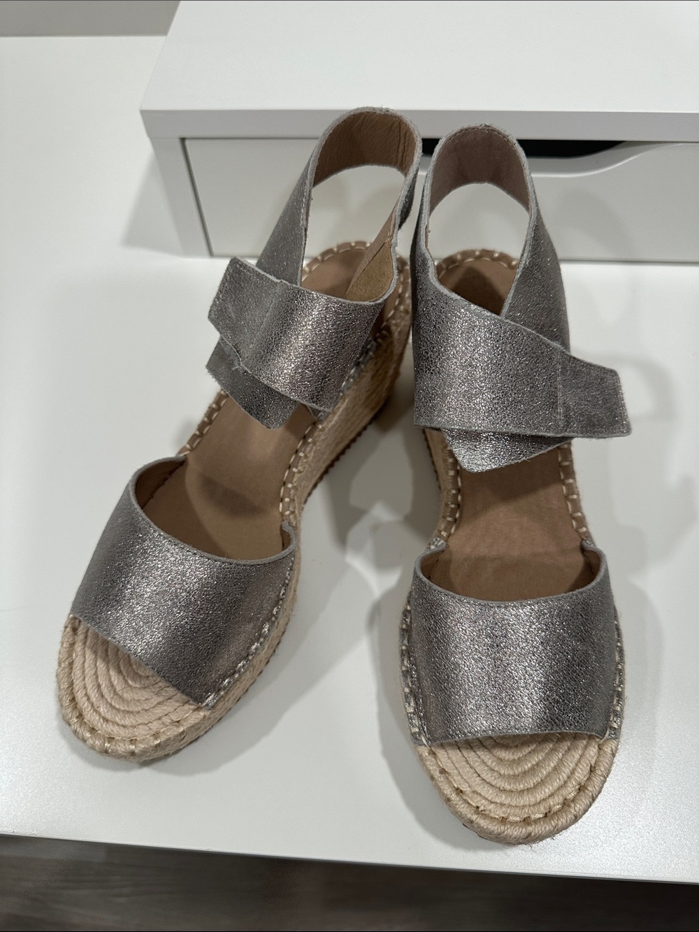 Eileen Fisher Silver Espadrille Wedge Sandals